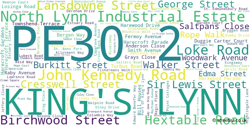 A word cloud for the PE30 2 postcode